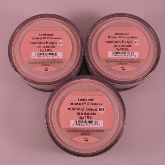 #NWT bareMinerals SPF15 Original Foundation Medium Beige N20 8g/0.28oz  Lot of 3 - Picture 1 of 2